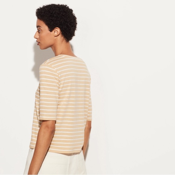 Vince | Striped Elbow Length Tee | Chamomile & White | XS - Picture 9 of 9